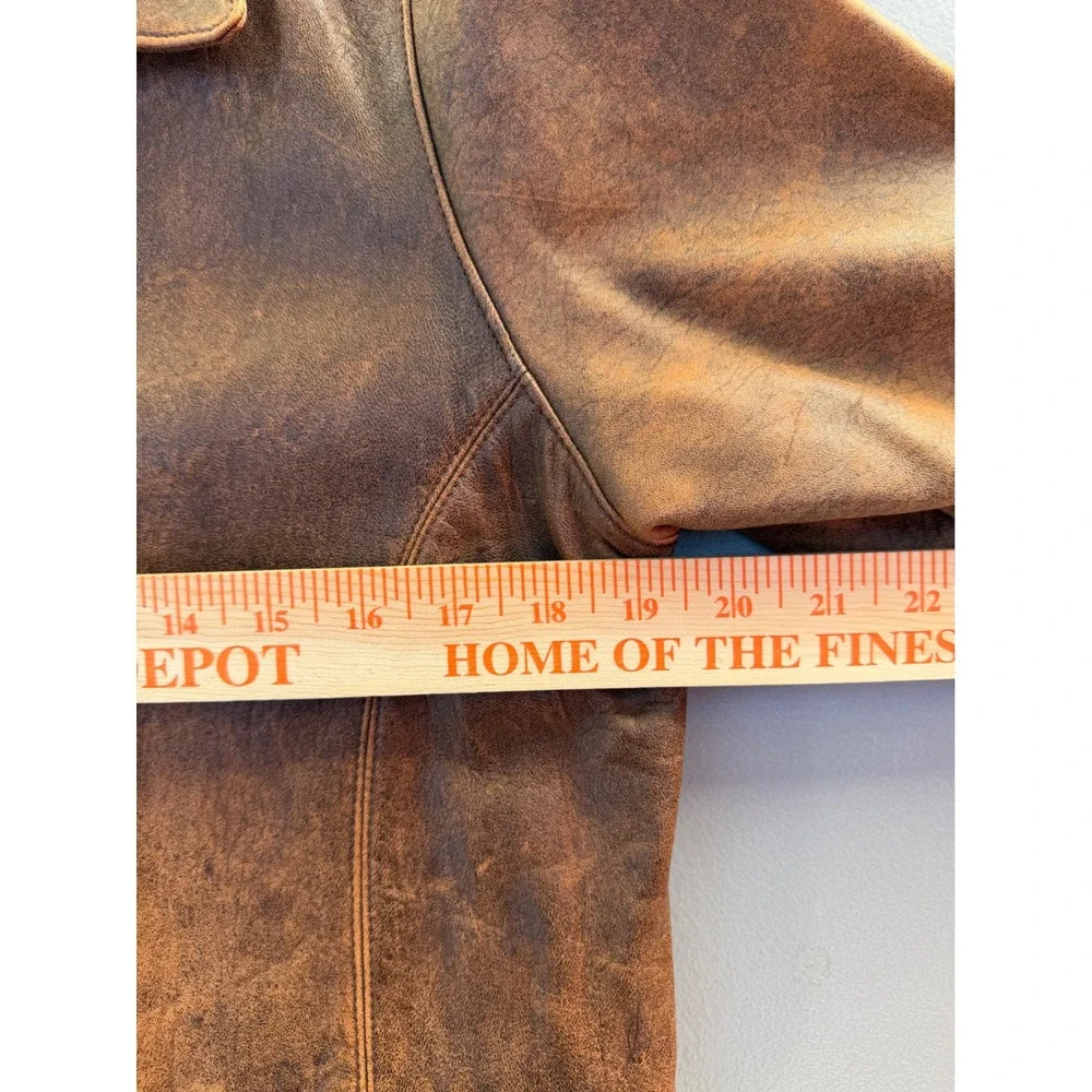 The Territory Ahead Brown Leather Jacket Distressed Zip Front Small